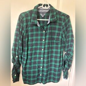 Tommy Hilfiger Women's Green and Black Flannel Shirt